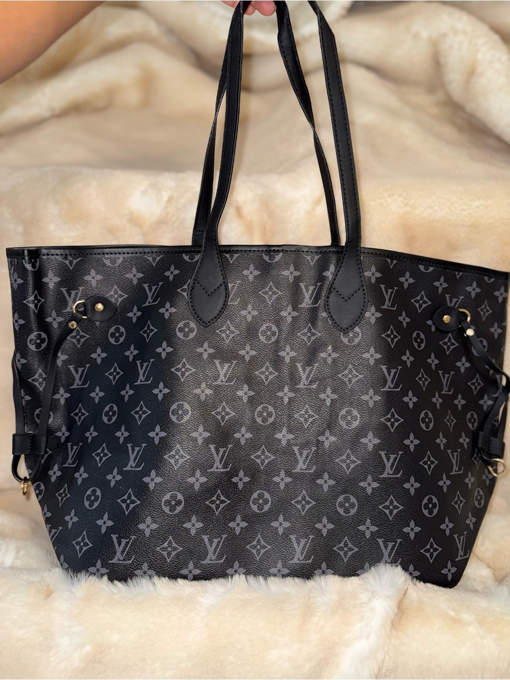 Designer-Inspired Black Monogram Tote Bag